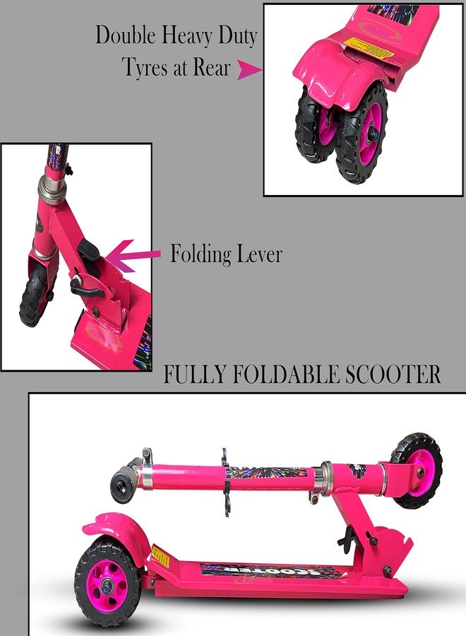 Plutofit Foldable 3 Wheel Kids Scooter Tricycle Heavy Duty Skate Scooter, Pink - Image 4